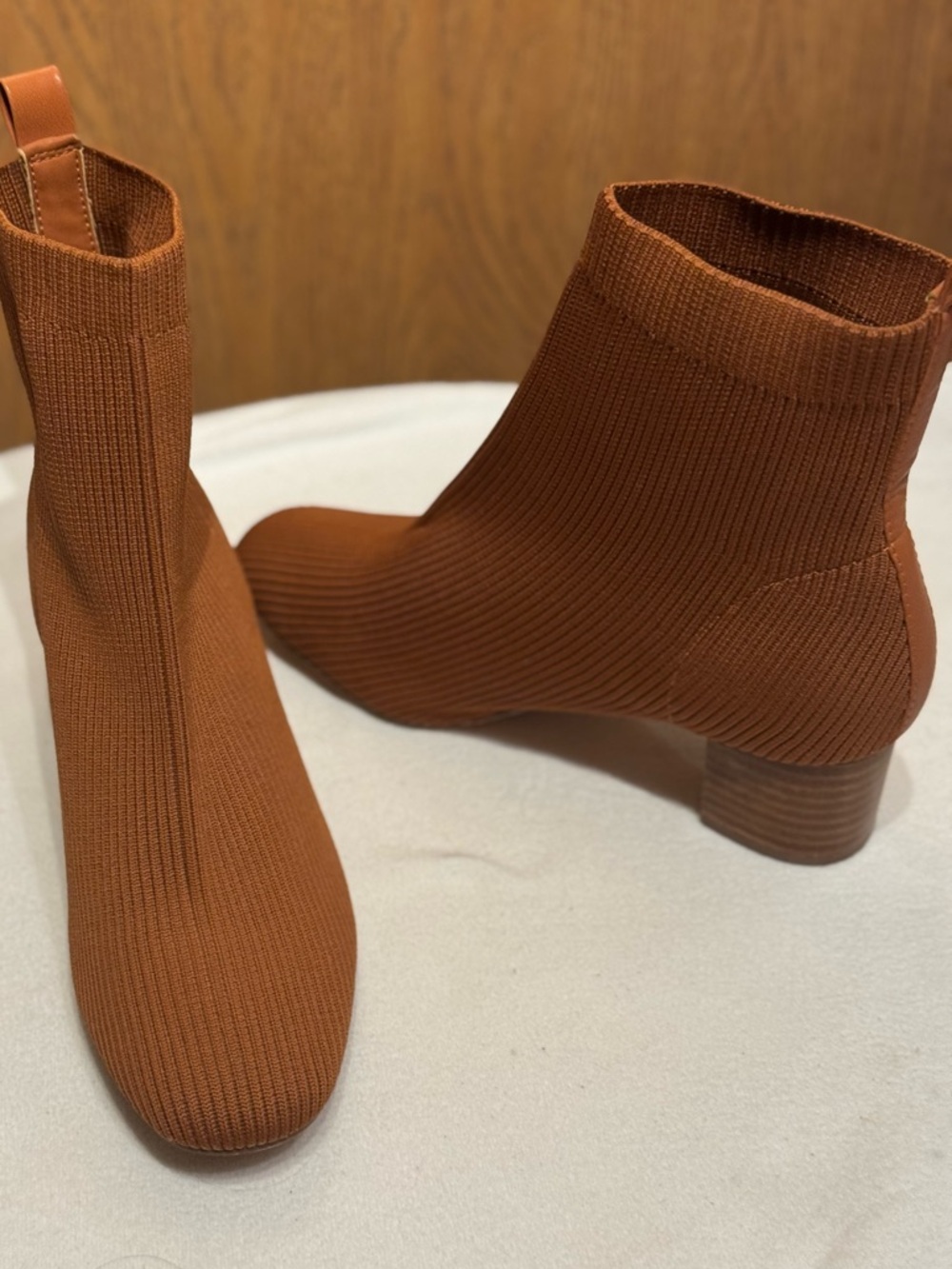 Joie Neely Knit Ankle Boots Rust Ribbed Sock Women Booties Chunky Heel 8.5 - Picture 6 of 15